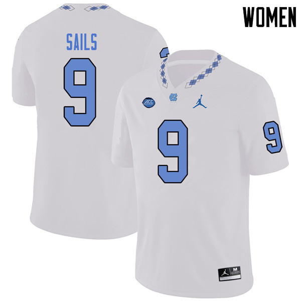 Jordan Brand Women #9 K.J. Sails North Carolina Tar Heels College Football Jerseys Sale-White